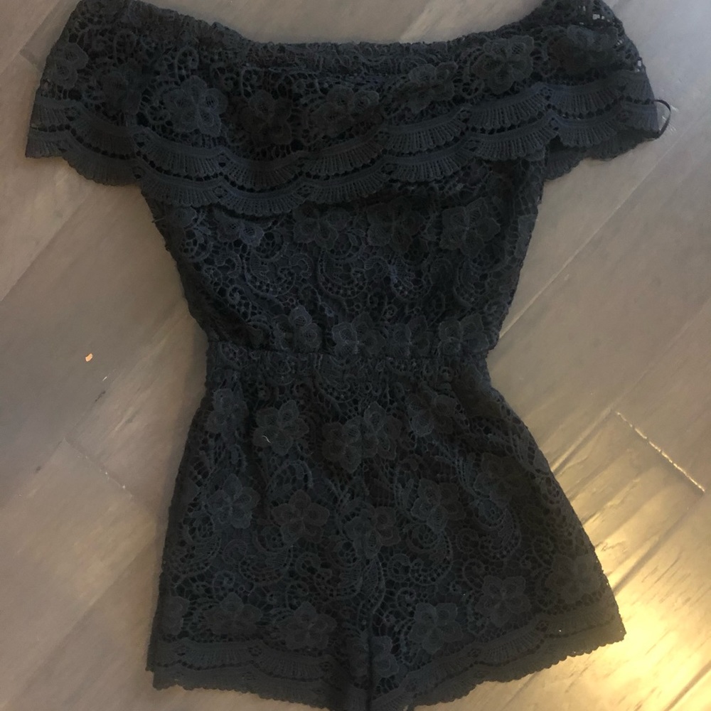 Black floral lace romper